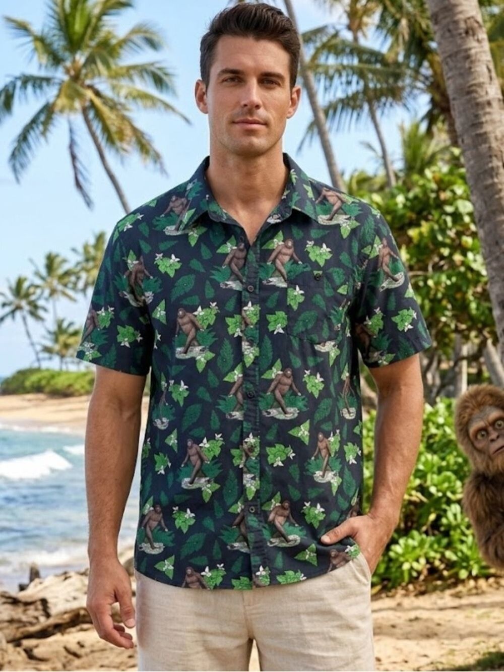 MOB Middle of Beyond Big Foot in the Woods Hawaiian Shirt - Size 3XL